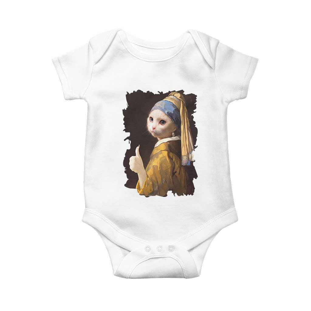 Funny Cat With A Pearl Earring Parody Art Baby Onesie - Wonder Print Shop