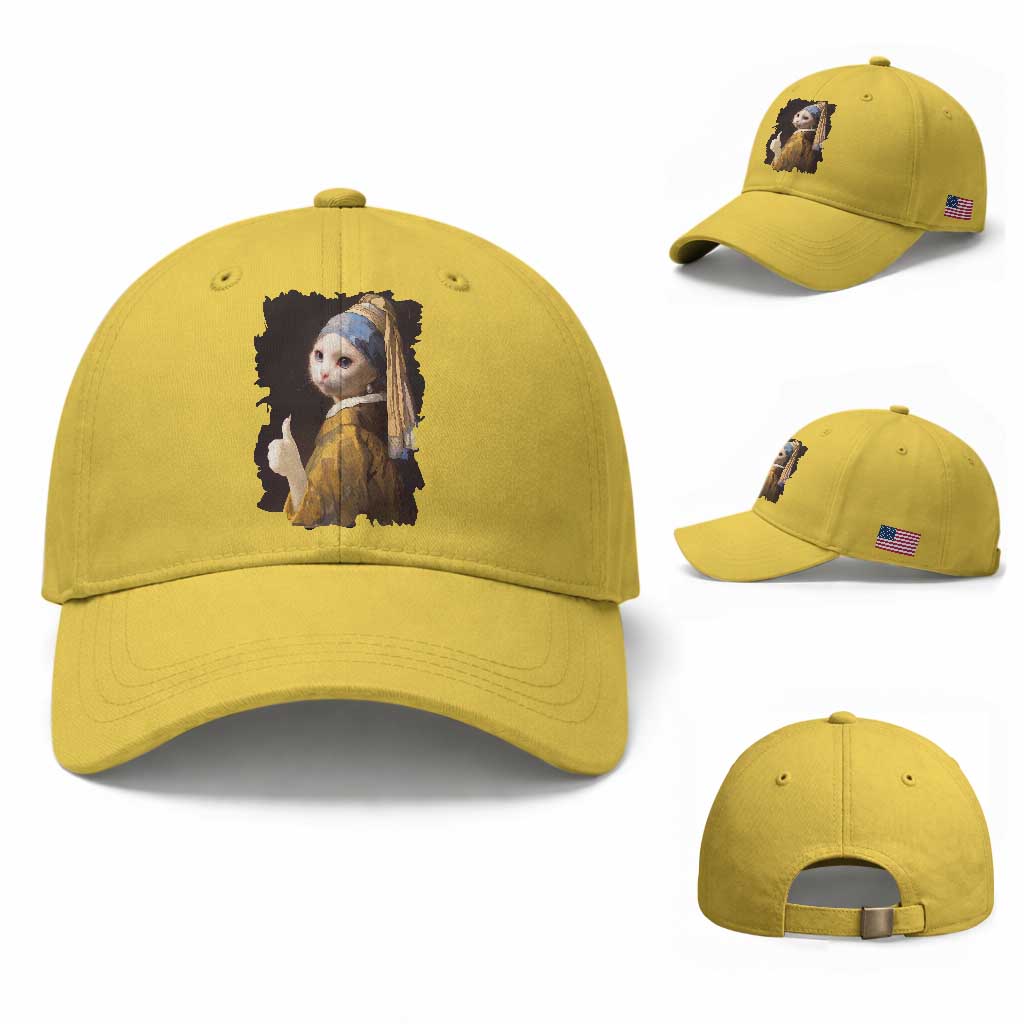 Funny Cat With A Pearl Earring Parody Art Baseball Cap