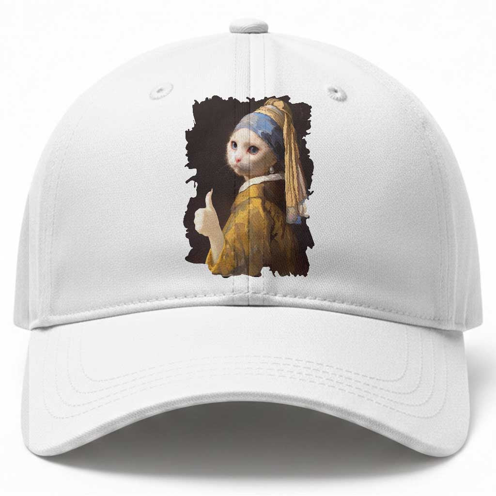 Funny Cat With A Pearl Earring Parody Art Baseball Cap