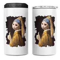Funny Cat With A Pearl Earring Parody Art 4 in 1 Can Cooler Tumbler