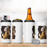 Funny Cat With A Pearl Earring Parody Art 4 in 1 Can Cooler Tumbler