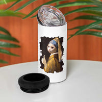 Funny Cat With A Pearl Earring Parody Art 4 in 1 Can Cooler Tumbler