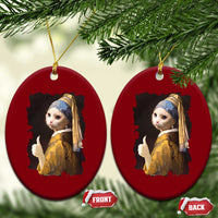 Funny Cat With A Pearl Earring Parody Art Ceramic Ornament - Wonder Print Shop