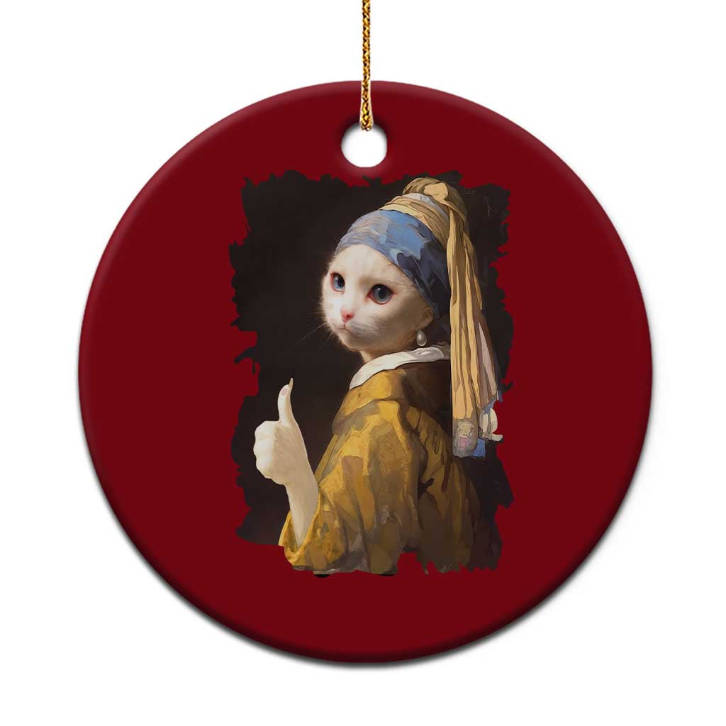 Funny Cat With A Pearl Earring Parody Art Ceramic Ornament - Wonder Print Shop