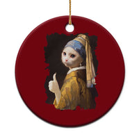 Funny Cat With A Pearl Earring Parody Art Ceramic Ornament - Wonder Print Shop