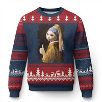 Funny Cat With A Pearl Earring Parody Art Ugly Christmas Sweater - Wonder Print Shop