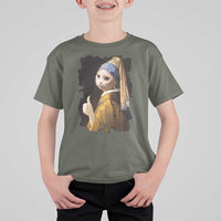 Funny Cat With A Pearl Earring Parody Art T Shirt For Kid - Wonder Print Shop