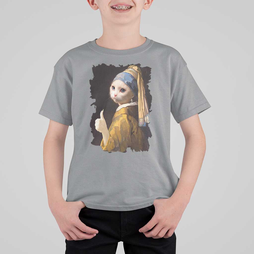 Funny Cat With A Pearl Earring Parody Art T Shirt For Kid - Wonder Print Shop