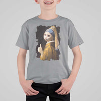 Funny Cat With A Pearl Earring Parody Art T Shirt For Kid - Wonder Print Shop