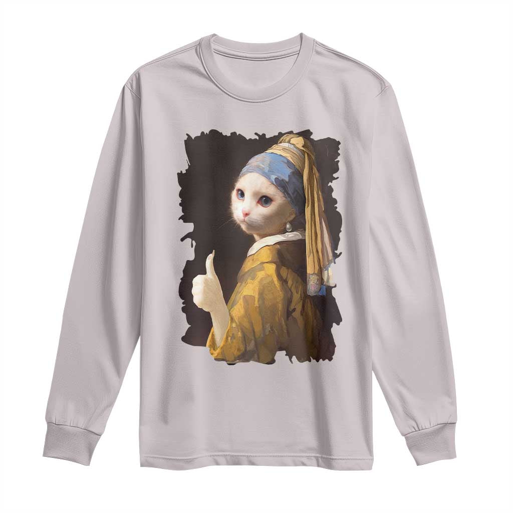 Funny Cat With A Pearl Earring Parody Art Long Sleeve Shirt - Wonder Print Shop