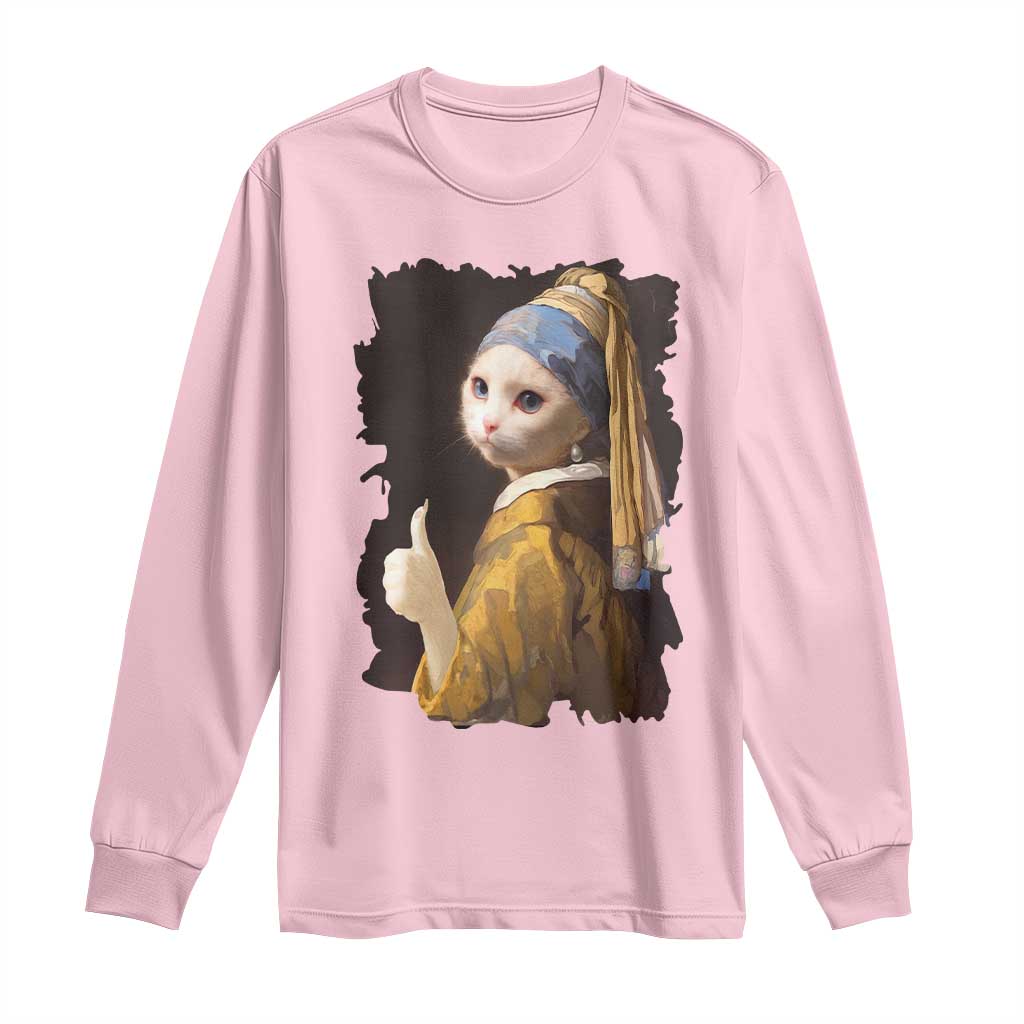 Funny Cat With A Pearl Earring Parody Art Long Sleeve Shirt - Wonder Print Shop