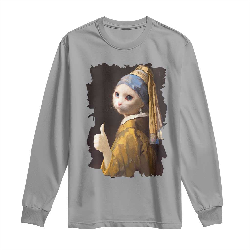 Funny Cat With A Pearl Earring Parody Art Long Sleeve Shirt - Wonder Print Shop
