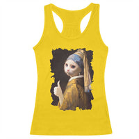 Funny Cat With A Pearl Earring Parody Art Racerback Tank Top - Wonder Print Shop