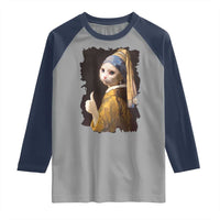 Funny Cat With A Pearl Earring Parody Art Raglan Shirt - Wonder Print Shop