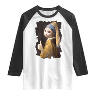 Funny Cat With A Pearl Earring Parody Art Raglan Shirt - Wonder Print Shop
