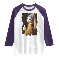 Funny Cat With A Pearl Earring Parody Art Raglan Shirt - Wonder Print Shop