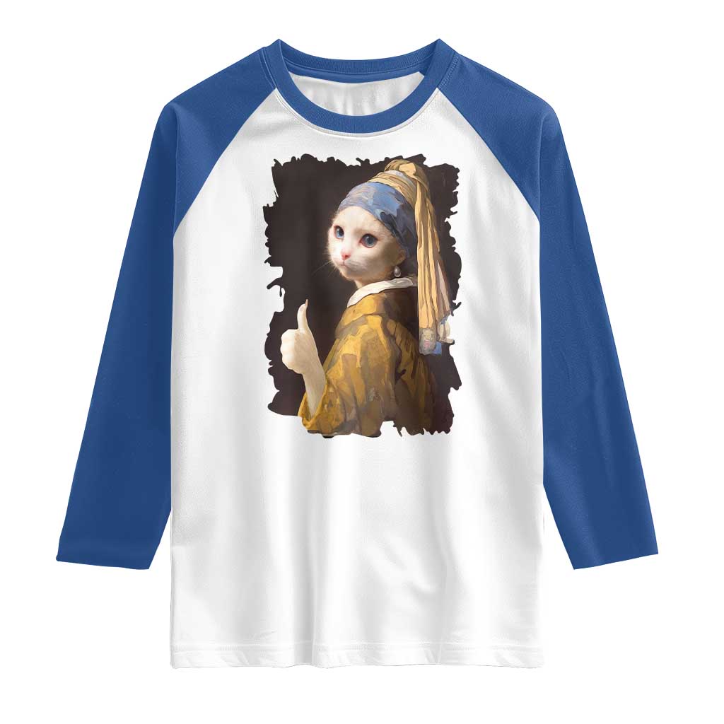 Funny Cat With A Pearl Earring Parody Art Raglan Shirt - Wonder Print Shop