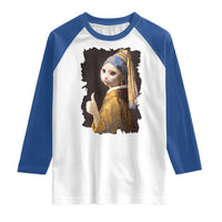 Funny Cat With A Pearl Earring Parody Art Raglan Shirt - Wonder Print Shop