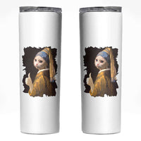 Funny Cat With A Pearl Earring Parody Art Skinny Tumbler