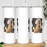 Funny Cat With A Pearl Earring Parody Art Skinny Tumbler
