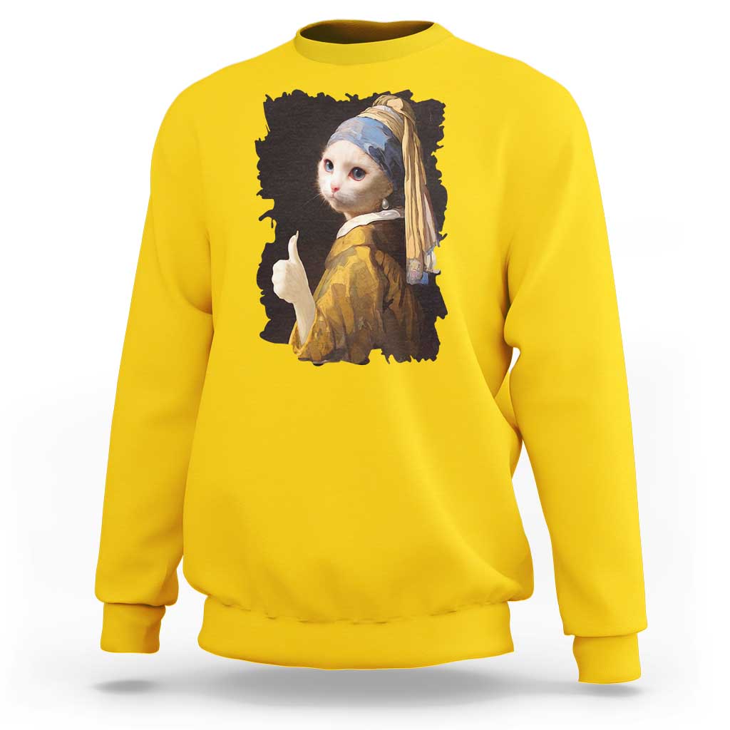Funny Cat With A Pearl Earring Parody Art Sweatshirt - Wonder Print Shop