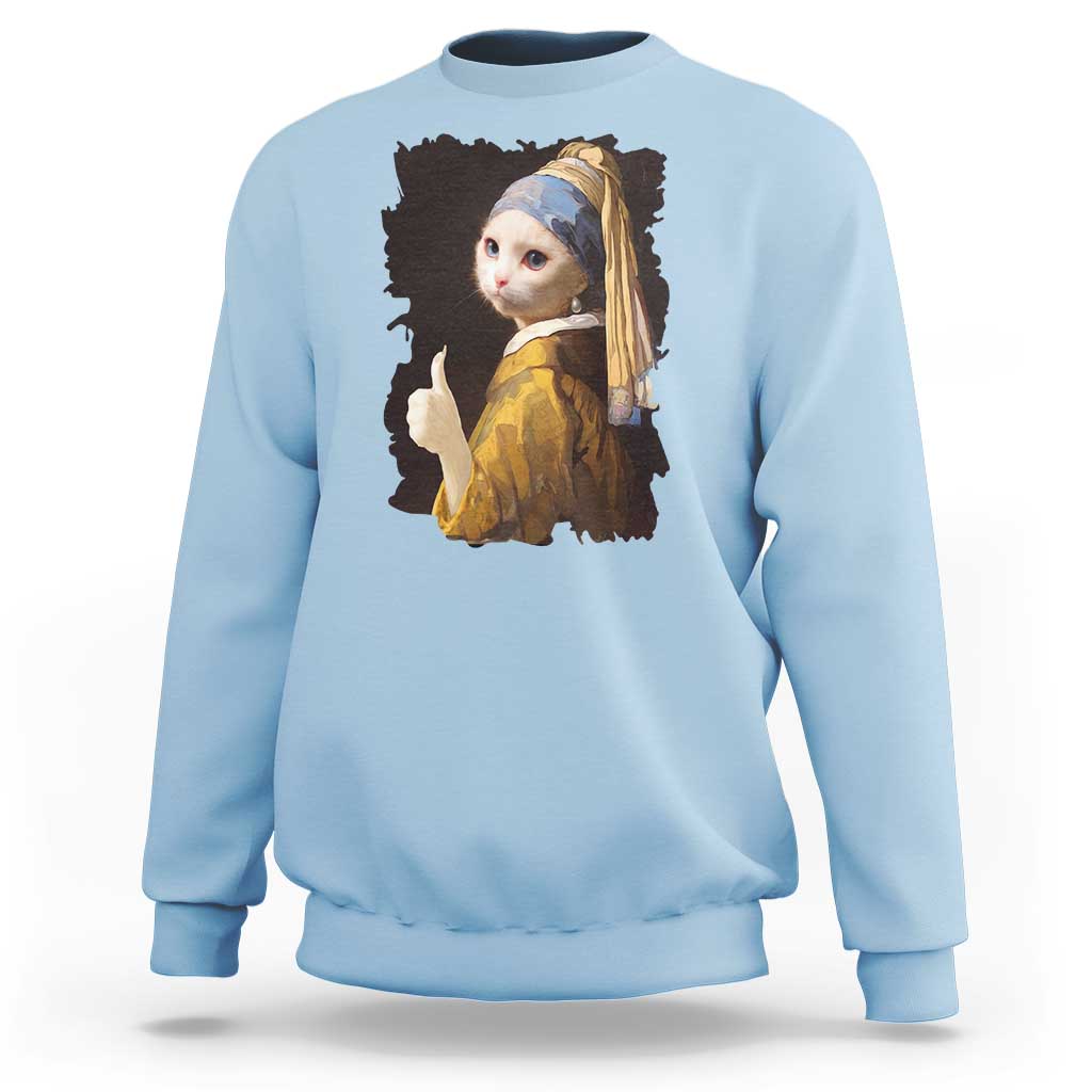 Funny Cat With A Pearl Earring Parody Art Sweatshirt - Wonder Print Shop