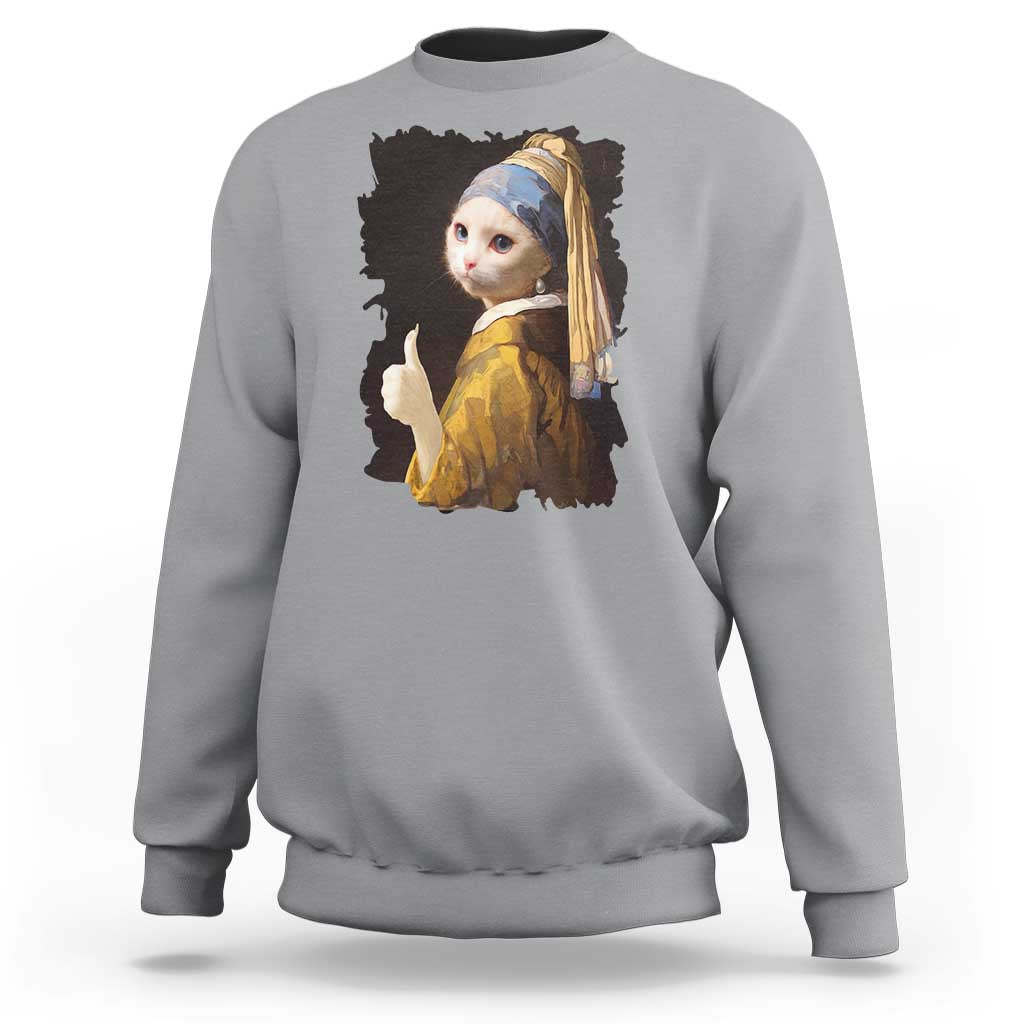 Funny Cat With A Pearl Earring Parody Art Sweatshirt - Wonder Print Shop