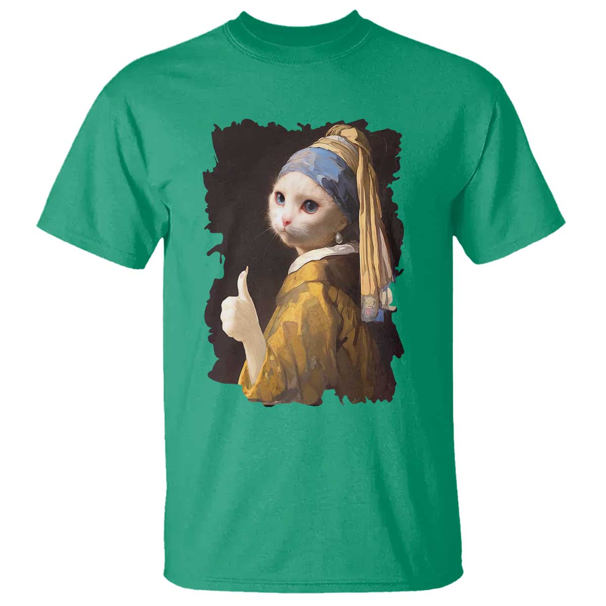 Funny Cat With A Pearl Earring Parody Art T Shirt - Wonder Print Shop