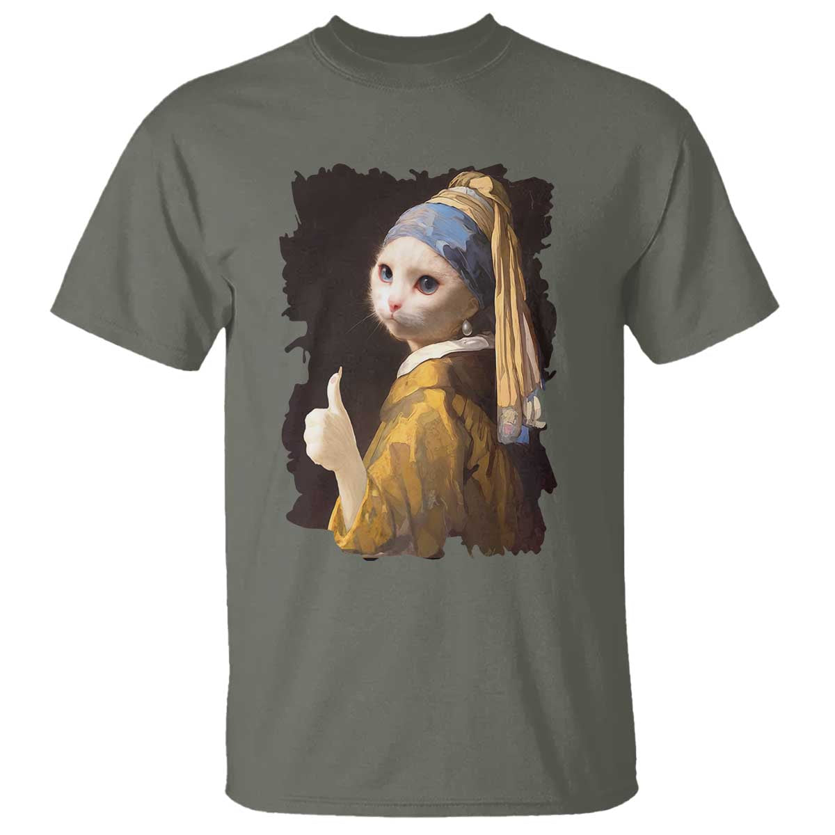 Funny Cat With A Pearl Earring Parody Art T Shirt - Wonder Print Shop