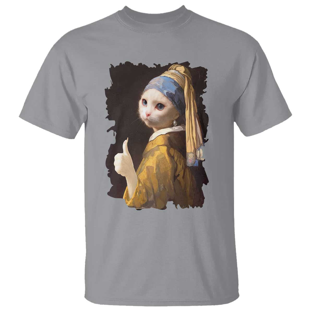 Funny Cat With A Pearl Earring Parody Art T Shirt - Wonder Print Shop