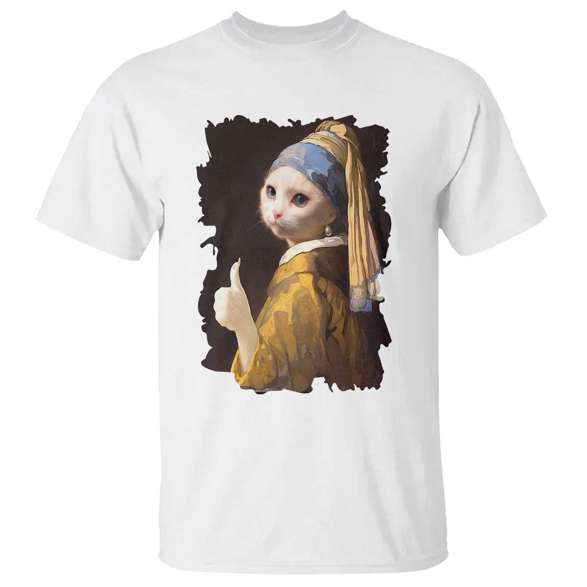 Funny Cat With A Pearl Earring Parody Art T Shirt - Wonder Print Shop