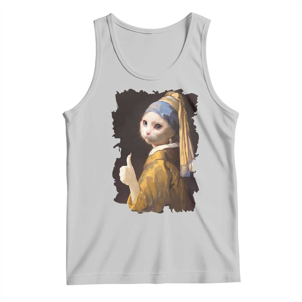 Funny Cat With A Pearl Earring Parody Art Tank Top - Wonder Print Shop
