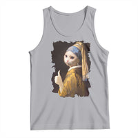 Funny Cat With A Pearl Earring Parody Art Tank Top - Wonder Print Shop