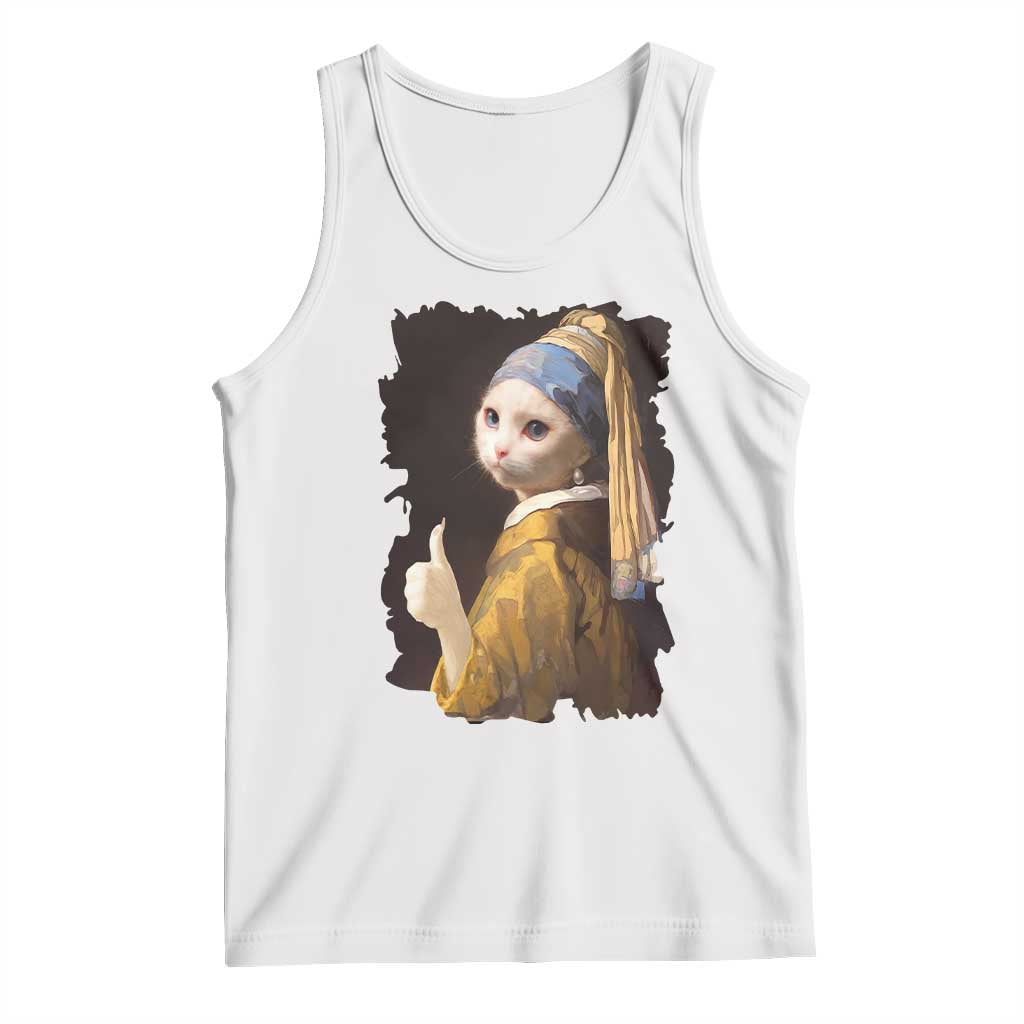 Funny Cat With A Pearl Earring Parody Art Tank Top - Wonder Print Shop