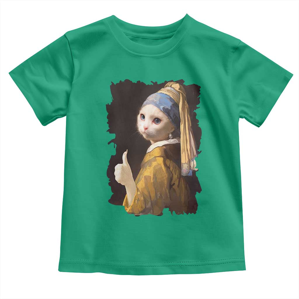 Funny Cat With A Pearl Earring Parody Art Toddler T Shirt - Wonder Print Shop
