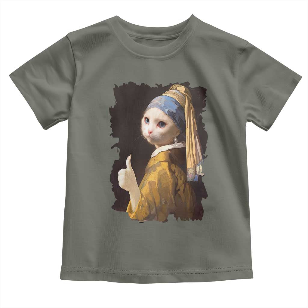 Funny Cat With A Pearl Earring Parody Art Toddler T Shirt - Wonder Print Shop