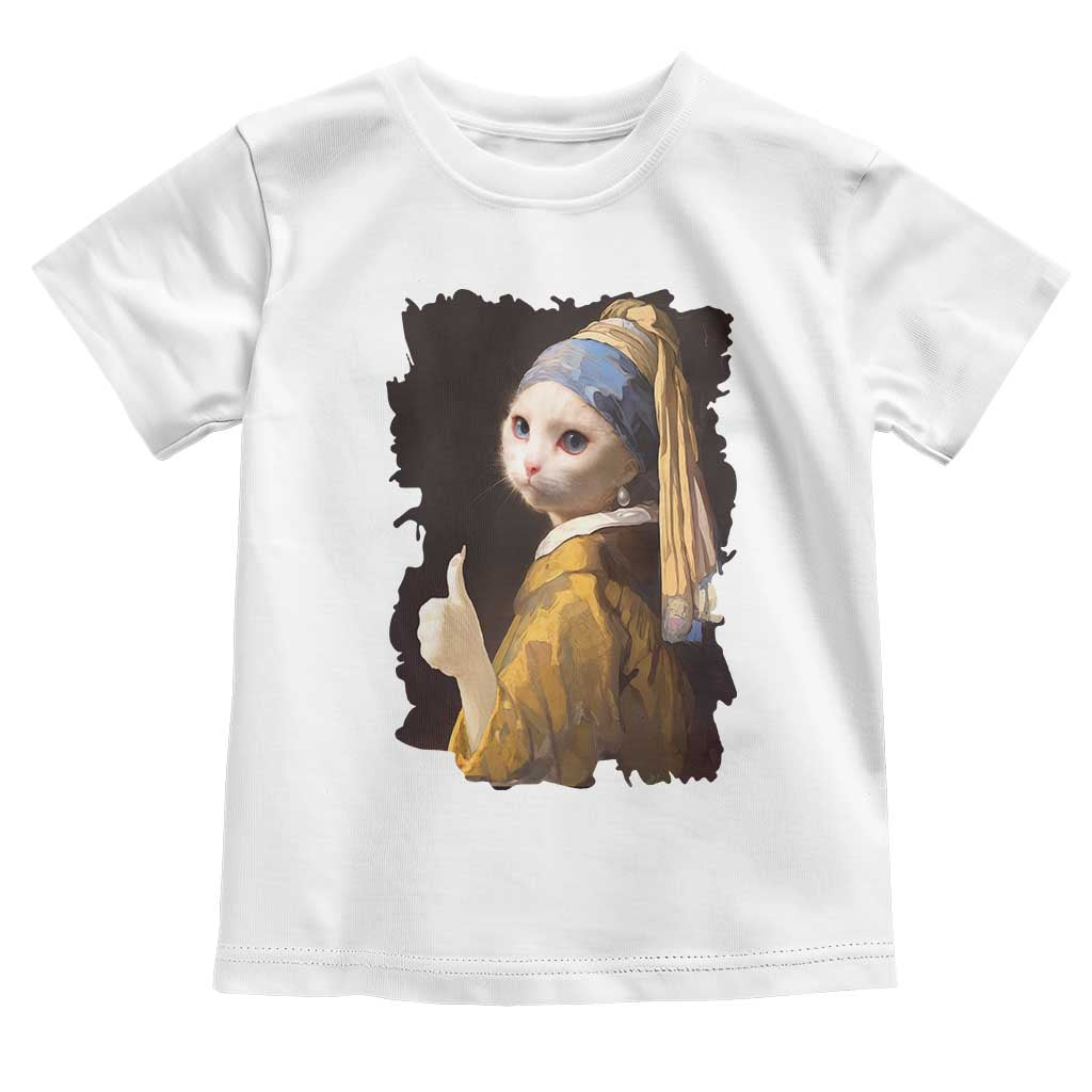 Funny Cat With A Pearl Earring Parody Art Toddler T Shirt - Wonder Print Shop