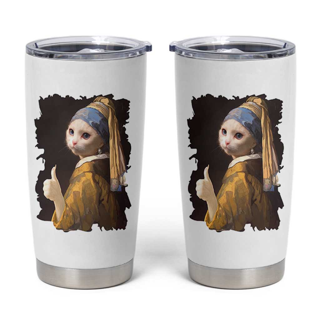 Funny Cat With A Pearl Earring Parody Art Tumbler Cup