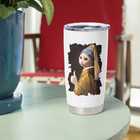Funny Cat With A Pearl Earring Parody Art Tumbler Cup