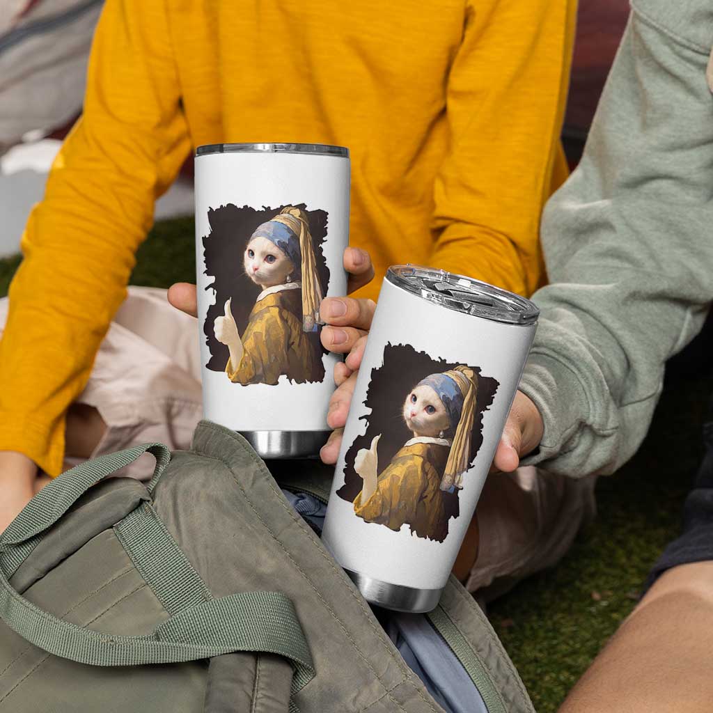 Funny Cat With A Pearl Earring Parody Art Tumbler Cup