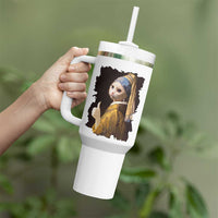 Funny Cat With A Pearl Earring Parody Art Tumbler With Handle