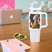 Funny Cat With A Pearl Earring Parody Art Tumbler With Handle