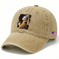 Funny Cat With A Pearl Earring Parody Art Washed Cotton Baseball Cap