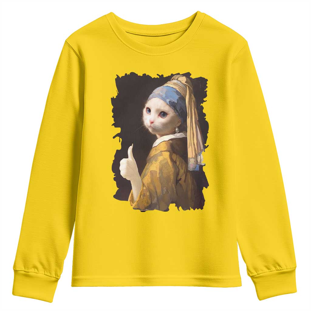 Funny Cat With A Pearl Earring Parody Art Youth Sweatshirt - Wonder Print Shop