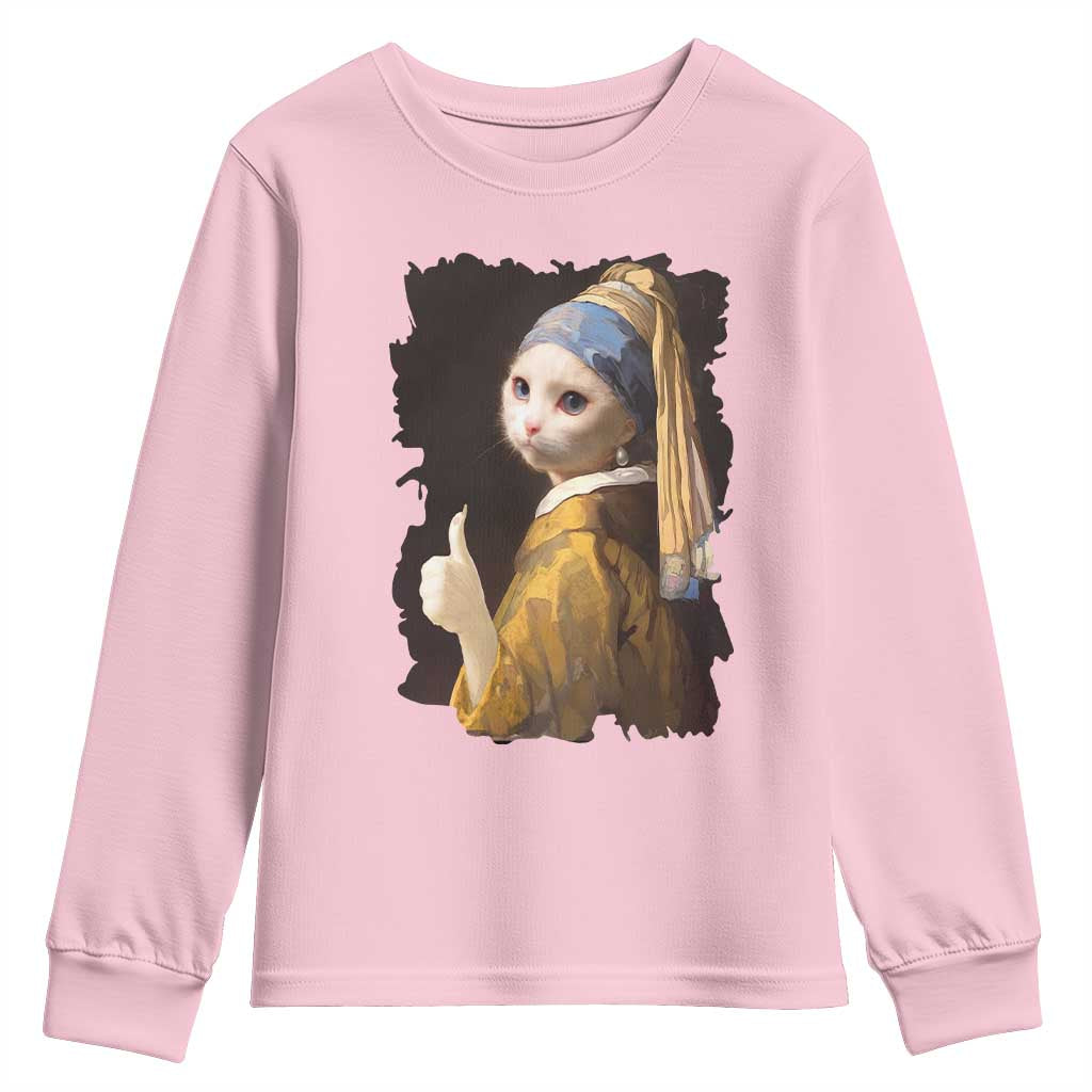Funny Cat With A Pearl Earring Parody Art Youth Sweatshirt - Wonder Print Shop