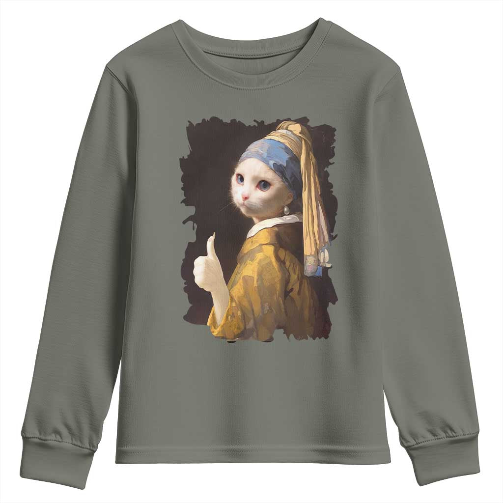 Funny Cat With A Pearl Earring Parody Art Youth Sweatshirt - Wonder Print Shop