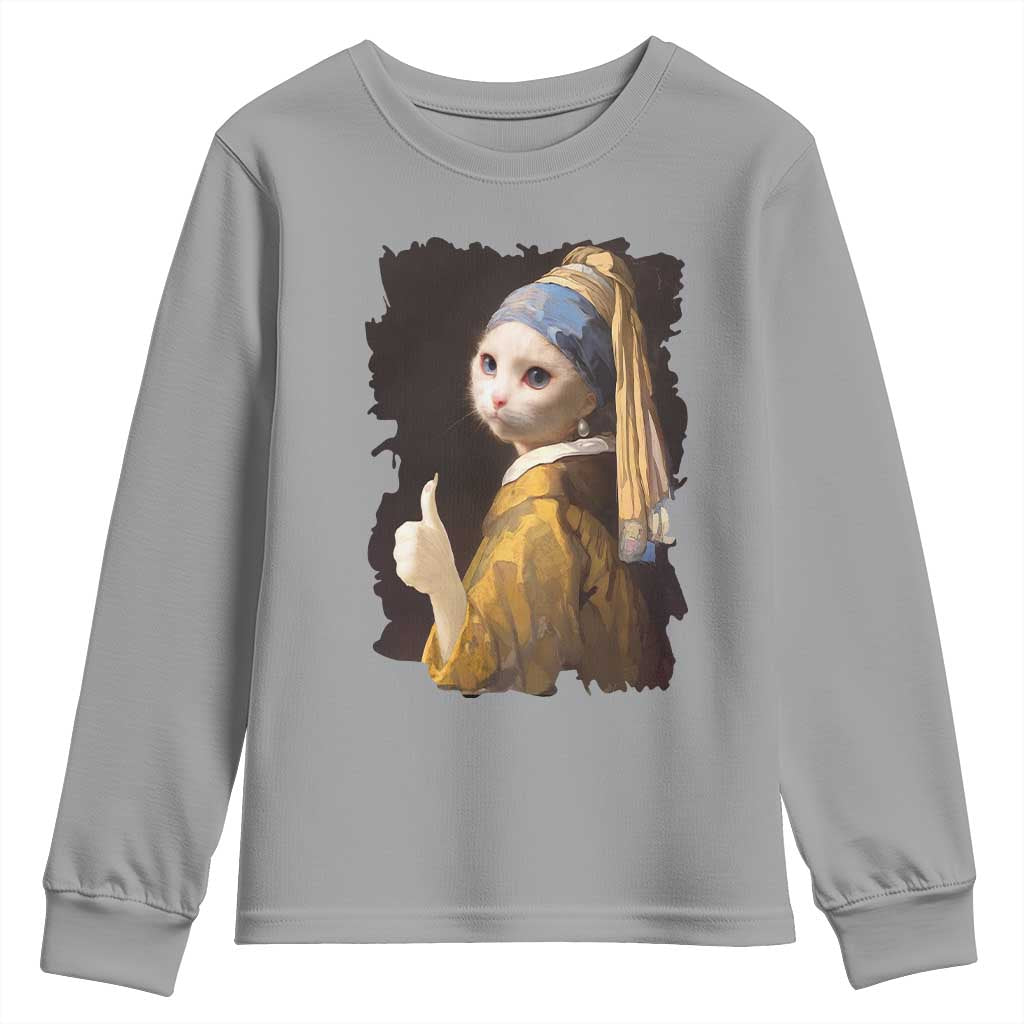 Funny Cat With A Pearl Earring Parody Art Youth Sweatshirt - Wonder Print Shop
