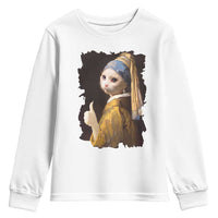 Funny Cat With A Pearl Earring Parody Art Youth Sweatshirt - Wonder Print Shop