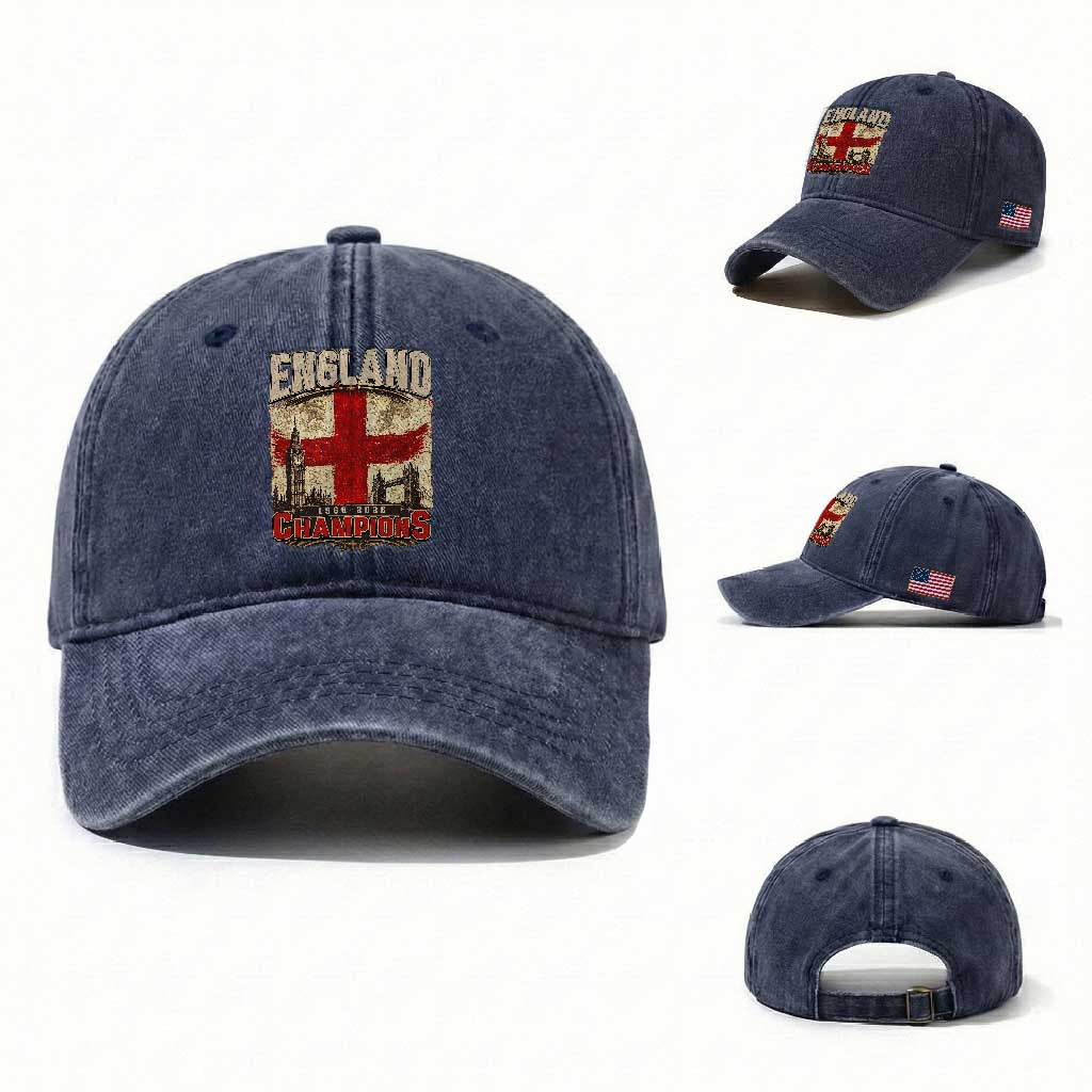 Vintage England Champions Washed Cotton Baseball Cap Proud Football Fan Heritage