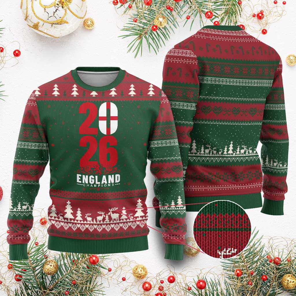 Vintage England Champions Ugly Christmas Sweater Football Supporter Graphic